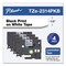 Brother P-Touch 0.5 in. TZe Series Standard Adhesive Laminated Labeling Tape - Black on White (4/Pack)